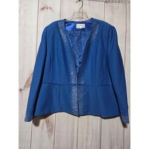 Lily & Taylor Royal Blue Rhinestone Peplum Blazer Jacket‎ Plus Size 22
